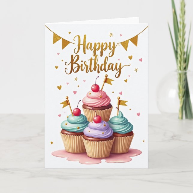 Tarjeta de cumpleaños feliz dorada (Anverso)