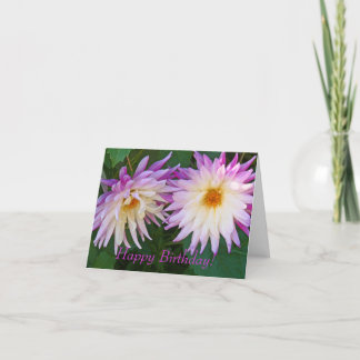 Tarjeta de cumpleaños feliz "Dos Dahlias moradas y