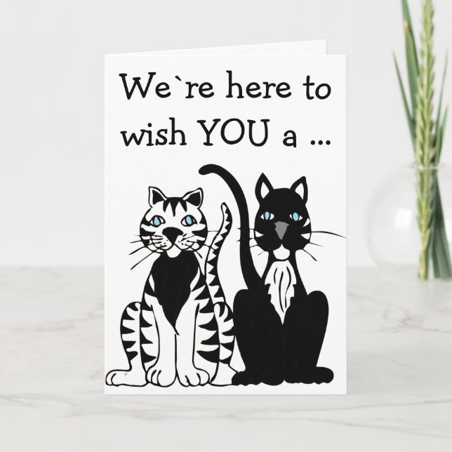 Tarjeta de cumpleaños feliz: dos gatos blancos y n (Anverso)