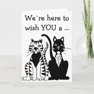 Tarjeta de cumpleaños feliz: dos gatos blancos y n