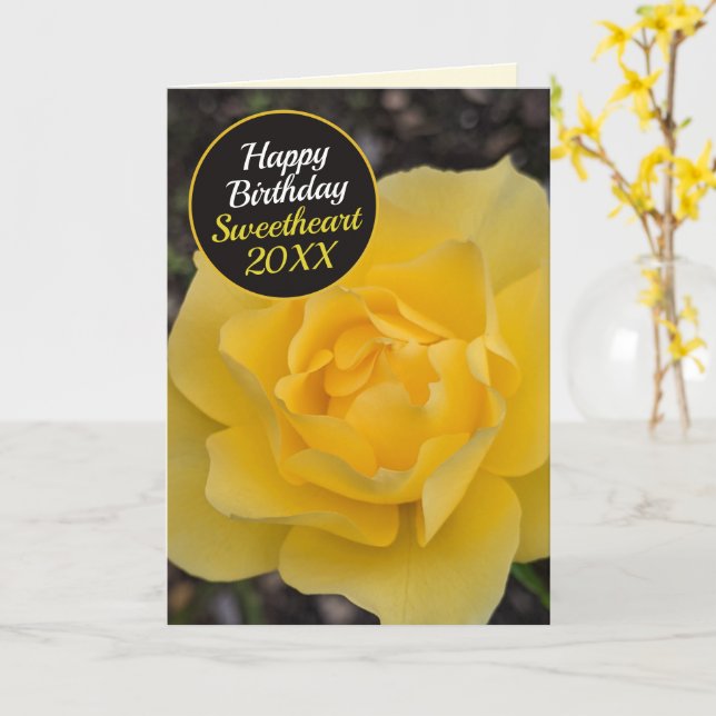 Tarjeta de cumpleaños feliz Dreamy Yellow Rose (flor amarilla)