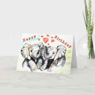 Tarjeta de cumpleaños feliz Elefante de pareja - A