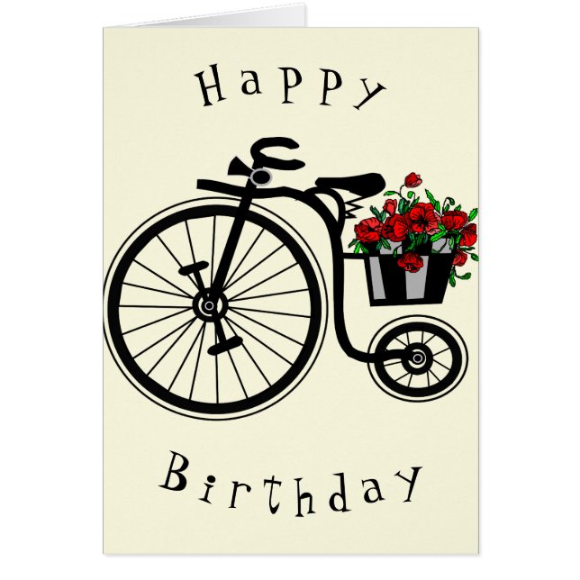 Tarjeta de cumpleaños feliz en bicicleta de flores (Frente)