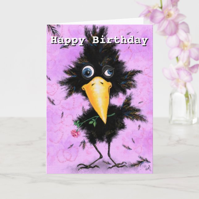 Tarjeta de cumpleaños feliz en el cuervo del amor  (Orquídea)