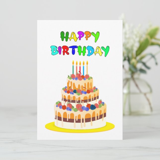 Tarjeta de cumpleaños feliz en texto colorido con  (Anverso de pie)