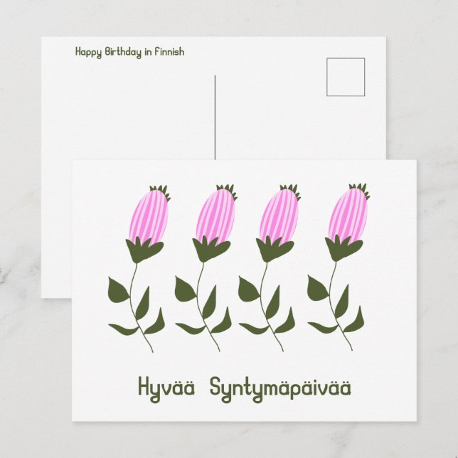 Tarjeta de cumpleaños feliz finlandesa (Anverso / Reverso)