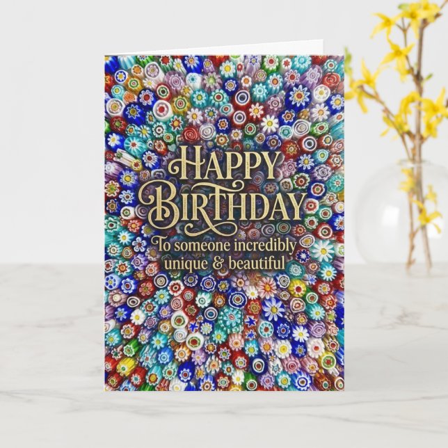 Tarjeta de cumpleaños feliz floral mosaico de colo (flor amarilla)