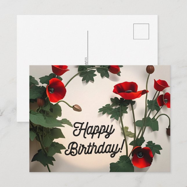 Tarjeta de cumpleaños feliz, flores de cachorros, (Anverso / Reverso)