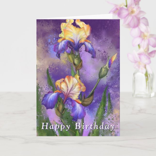Tarjeta de cumpleaños feliz Flores de iris morado  (Orquídea)