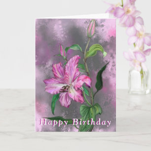 Tarjeta de cumpleaños feliz Flores de lirio rosado