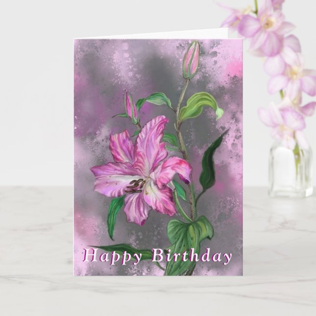 Tarjeta de cumpleaños feliz Flores de lirio rosado (Orquídea)