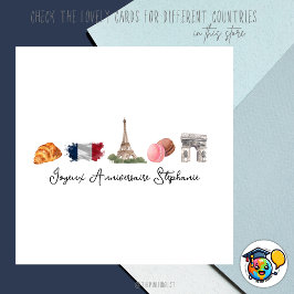 Tarjeta de cumpleaños feliz francesa, aniversario 