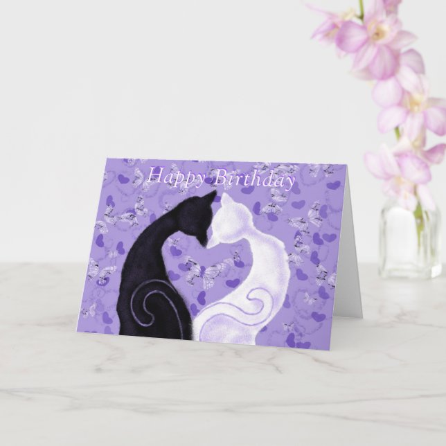 Tarjeta de cumpleaños feliz Gatos Pareja Corazón d (Orquídea)