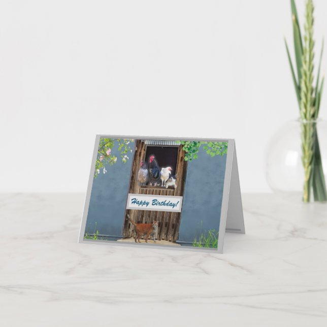 Tarjeta de cumpleaños feliz - Gatos y pollos (Anverso)