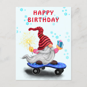 Tarjeta de cumpleaños Feliz gnomo patinador con re