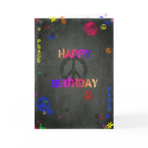 Tarjeta de cumpleaños feliz hippie en negro