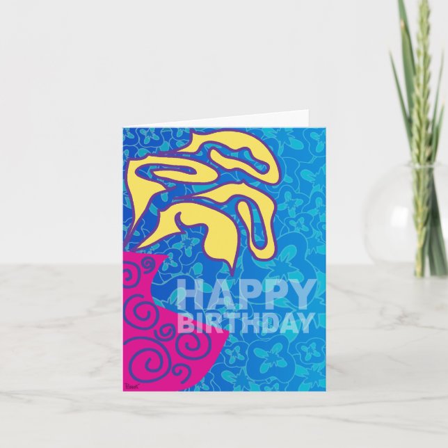 Tarjeta de cumpleaños feliz hoja amarilla hoja ros (Anverso)