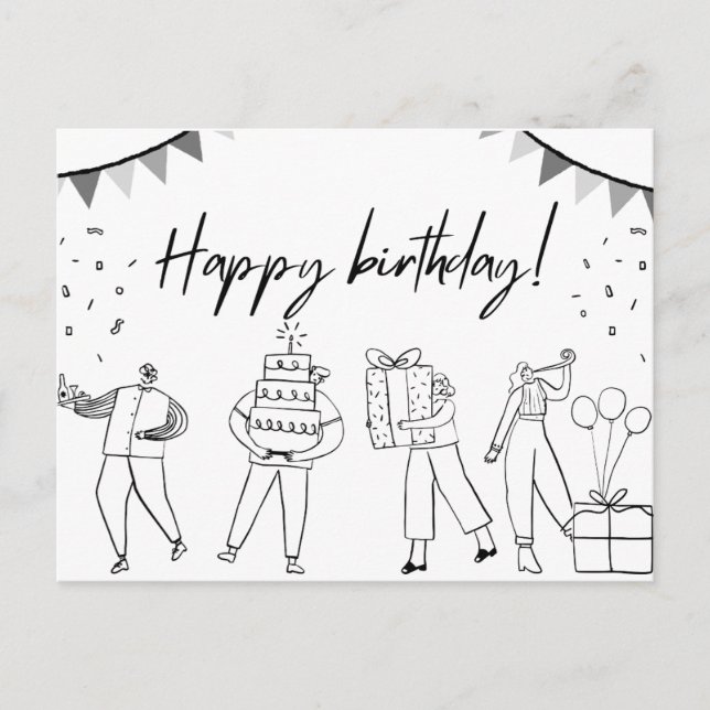 Tarjeta de cumpleaños feliz ilustrada (Anverso)