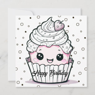 Tarjeta de cumpleaños feliz Kawaii Cupcake