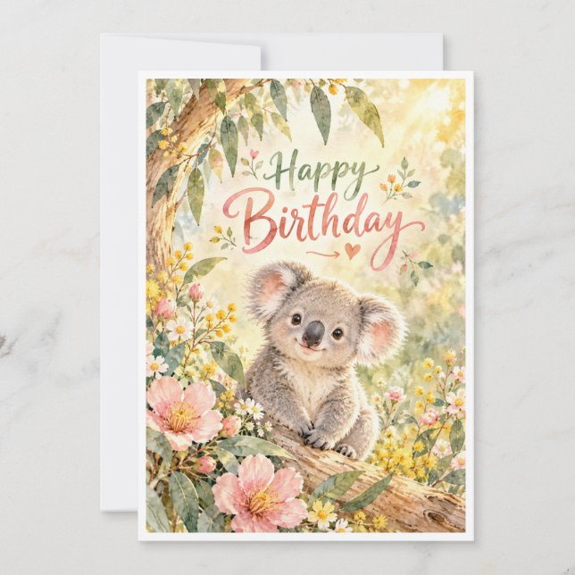 Tarjeta de cumpleaños feliz koala (Anverso)