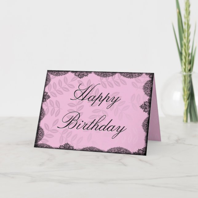 Tarjeta de cumpleaños feliz - Lace de cosecha rosa (Anverso)