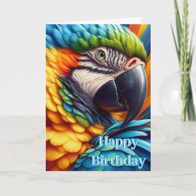 Tarjeta de cumpleaños feliz loro guacamayo (Anverso)