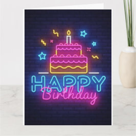 Tarjeta de cumpleaños feliz - Luces de neón para p