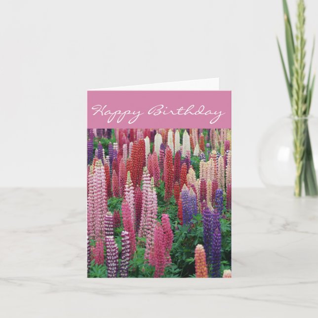 Tarjeta de cumpleaños feliz Lupin Flowers D2 (Anverso)