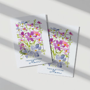 Tarjeta de cumpleaños feliz mamá con flores silves