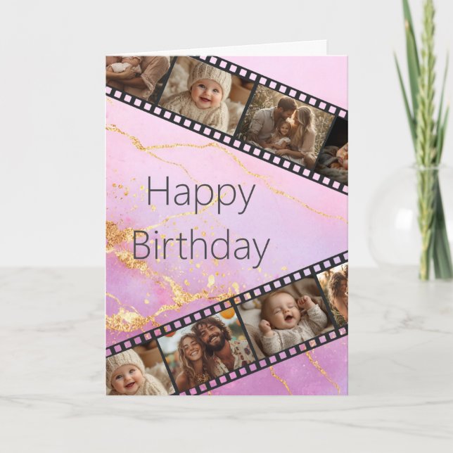 Tarjeta de cumpleaños feliz Marble & Gold Film Str (Anverso)