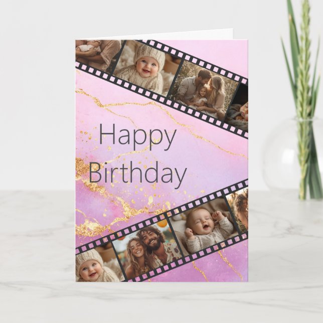 Tarjeta de cumpleaños feliz Marble & Gold Film Str (Anverso)