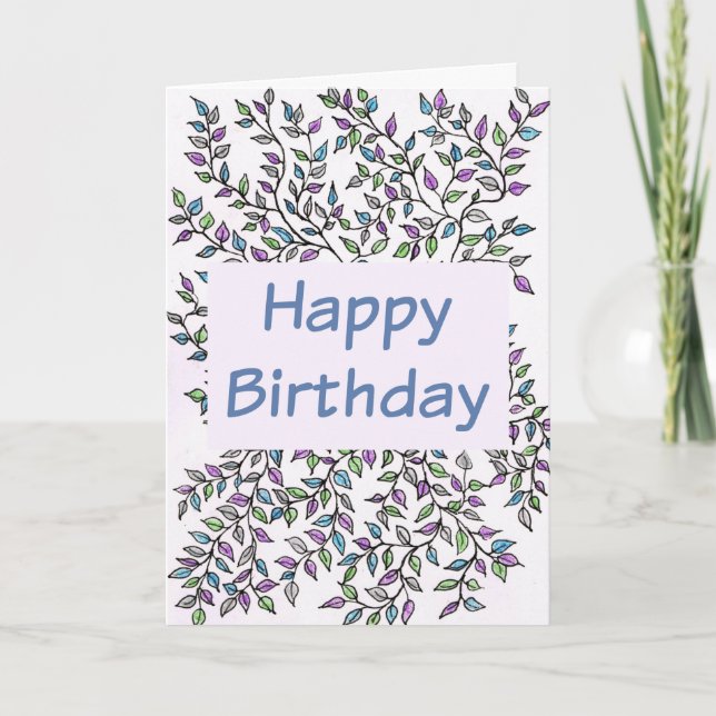 Tarjeta de cumpleaños feliz morado y vino Verde az (Anverso)