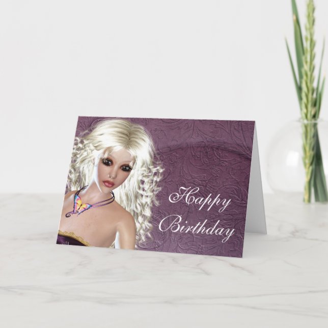 Tarjeta de cumpleaños feliz - Mujer de fantasía ru (Anverso)