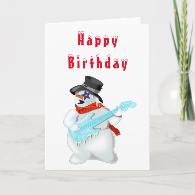 Tarjeta de cumpleaños feliz música rock de Snowman (Anverso)