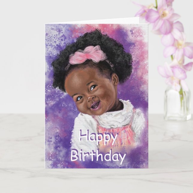 Tarjeta de cumpleaños feliz Niña pequeña con cinta (Orquídea)