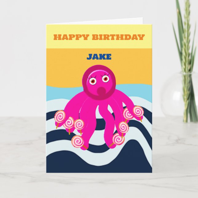 Tarjeta de cumpleaños feliz niños pulpo (Anverso)