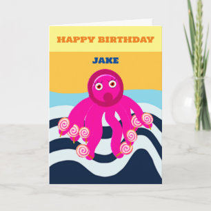 Tarjeta de cumpleaños feliz niños pulpo
