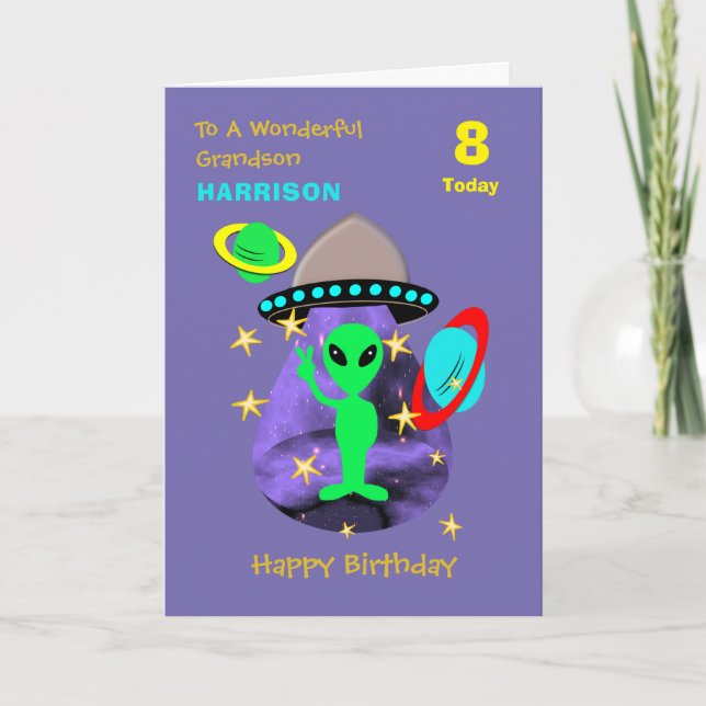 Tarjeta de cumpleaños feliz para Alien, nieto y na (Anverso)