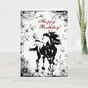 Tarjeta de cumpleaños feliz para caballos, flores
