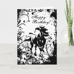 Tarjeta de cumpleaños feliz para caballos y flores