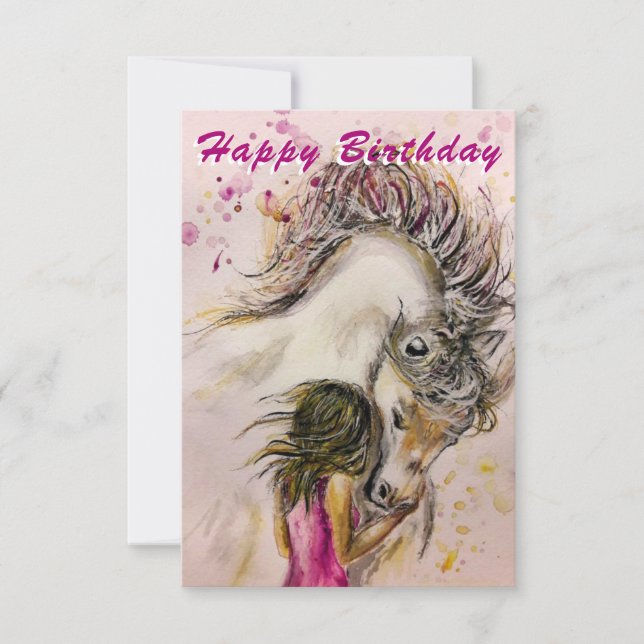 Tarjeta de cumpleaños feliz para chicas y caballos (Anverso)