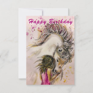 Tarjeta de cumpleaños feliz para chicas y caballos