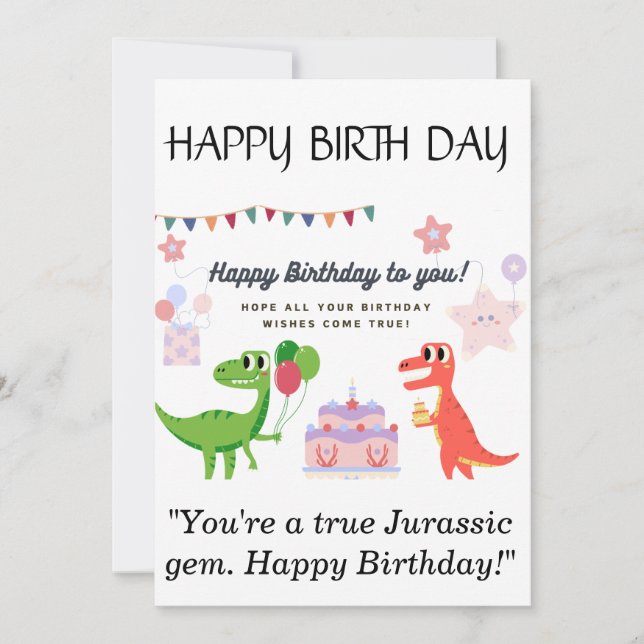 Tarjeta de cumpleaños feliz para dinosaurios (Anverso)