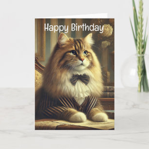 Tarjeta de cumpleaños feliz para gatos bien vestid