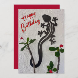Tarjeta de cumpleaños feliz para Gecko y Flores ro
