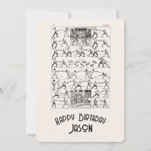 Tarjeta de cumpleaños feliz para hombres de esgrim