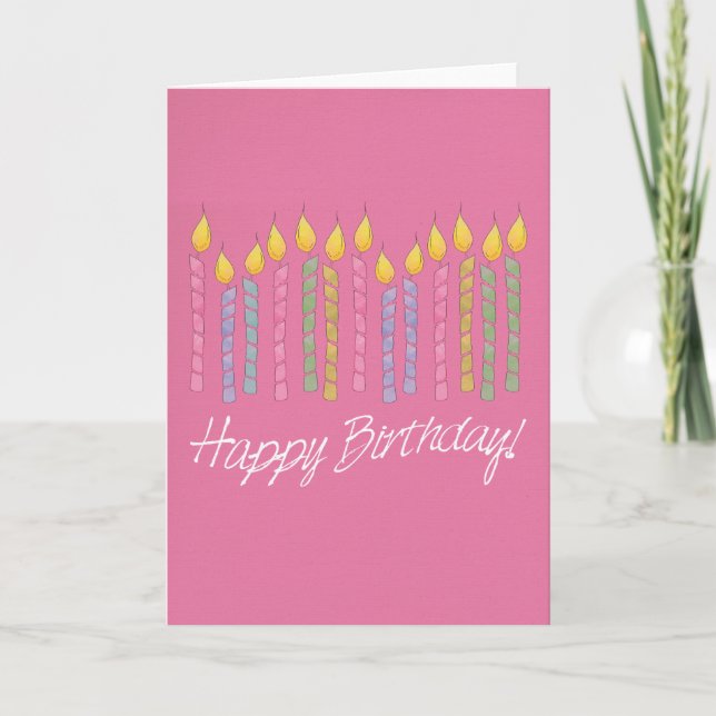 Tarjeta de cumpleaños feliz para las velas rosadas (Anverso)