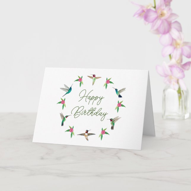 Tarjeta de cumpleaños feliz para los Hummingbirds (Orquídea)