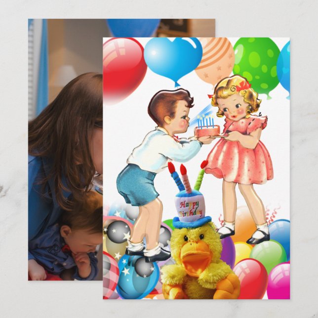 Tarjeta de cumpleaños feliz para los niños (Anverso / Reverso)