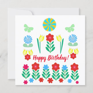 Tarjeta de cumpleaños feliz para los tulipanes y l